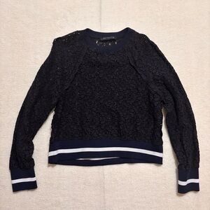 Zara Womens M Sheer Black Lace Sweatshirt Long Sleeve Crew Neck Pullover